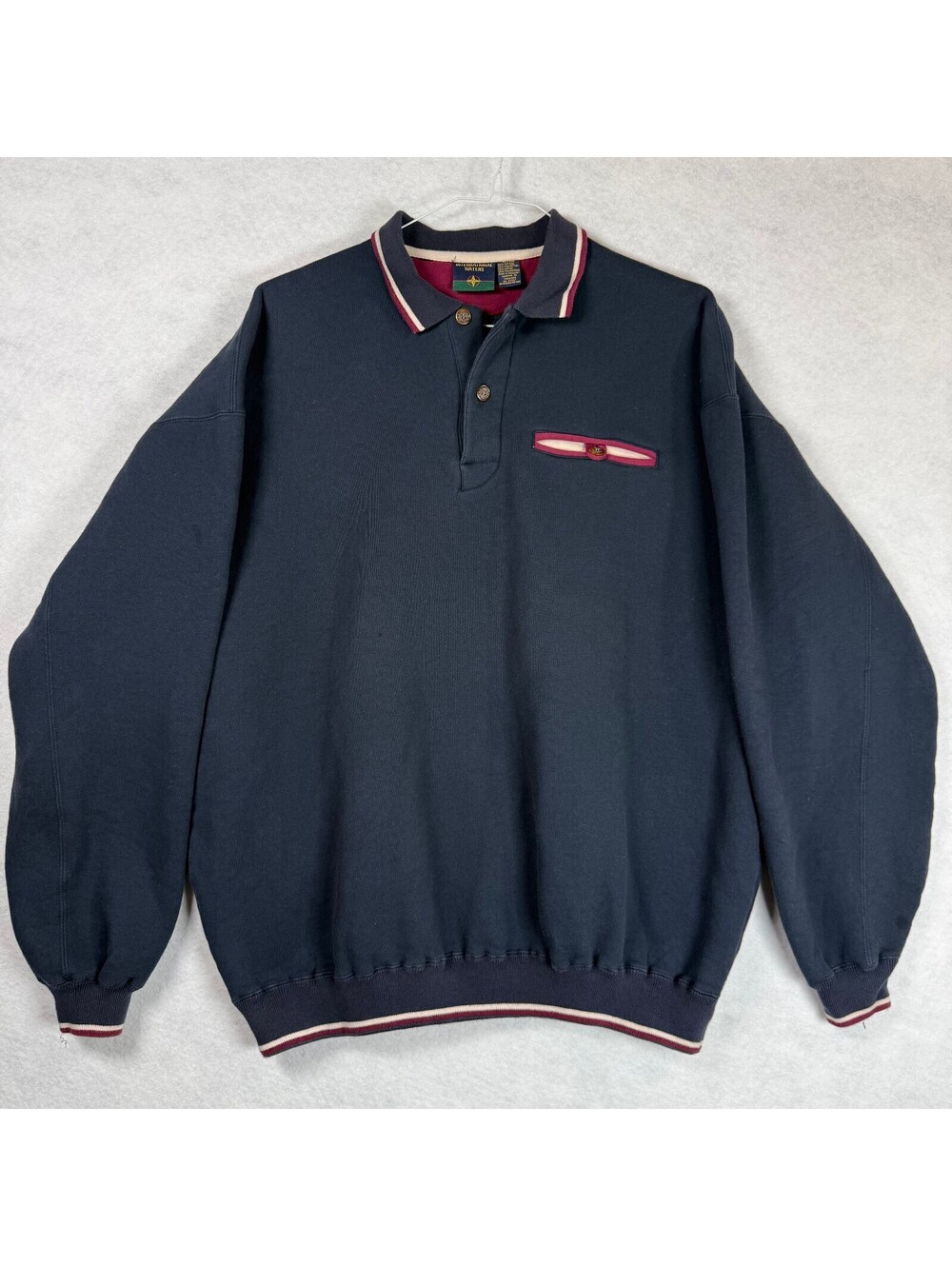 Vintage International Waters Navy Blue Pullover Polo Sweatshirt XL